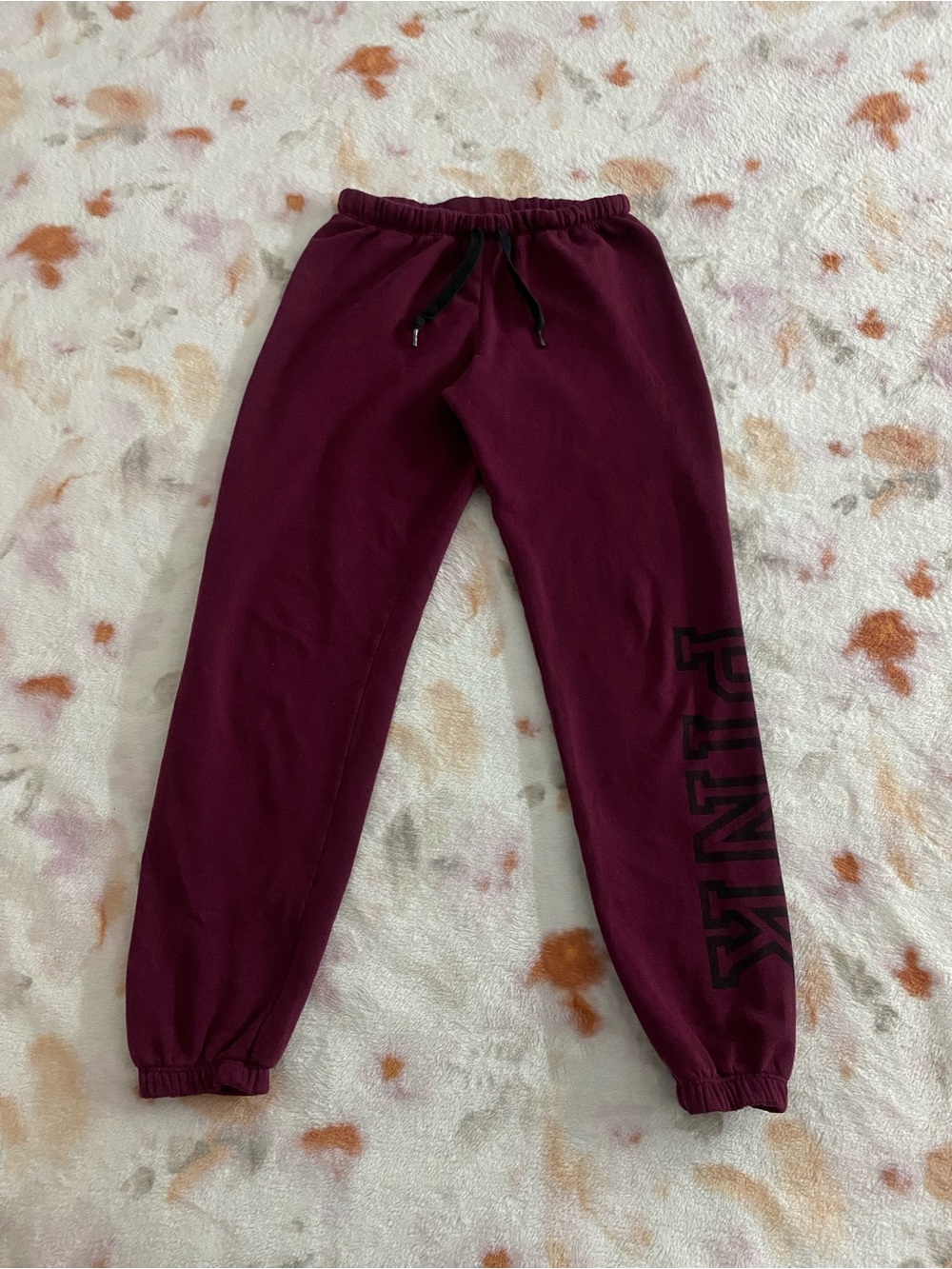 PINK Victoria's Secret Maroon Jogger Sweatpants with Black PINK Logo